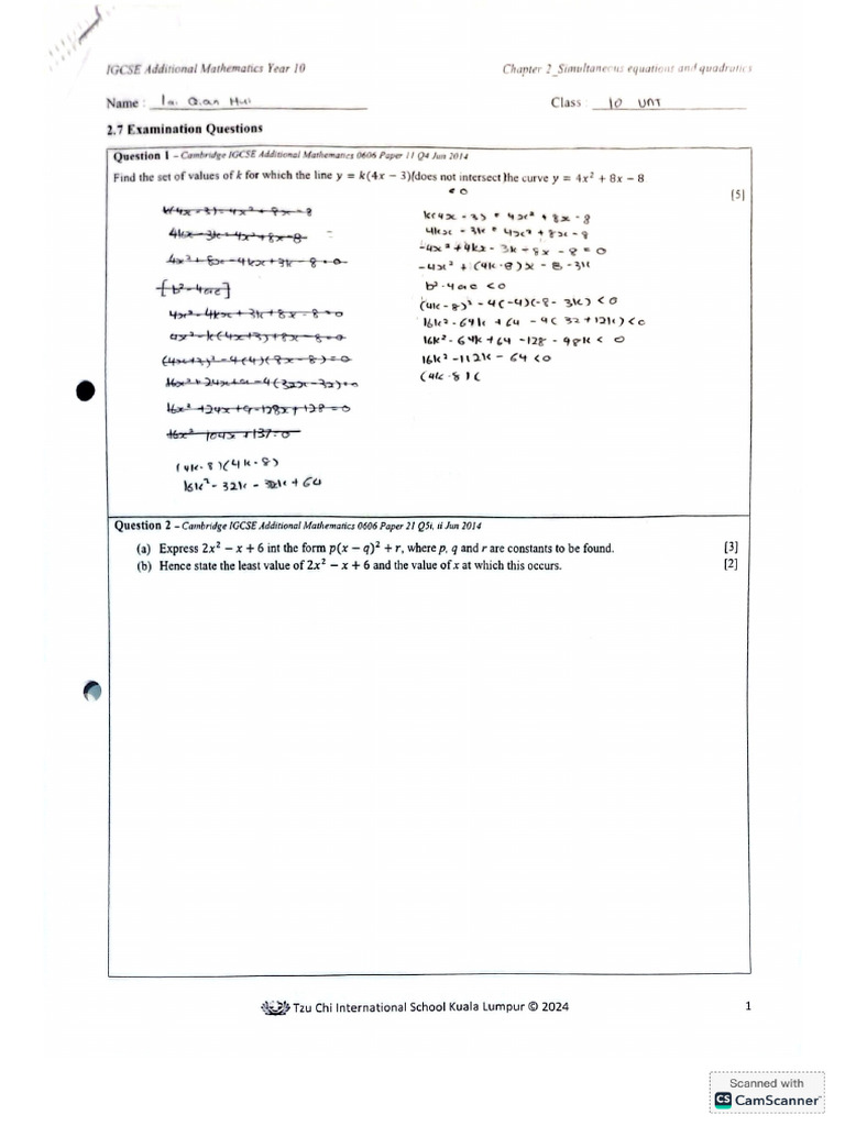 Simultaneous Equations And Quadratics