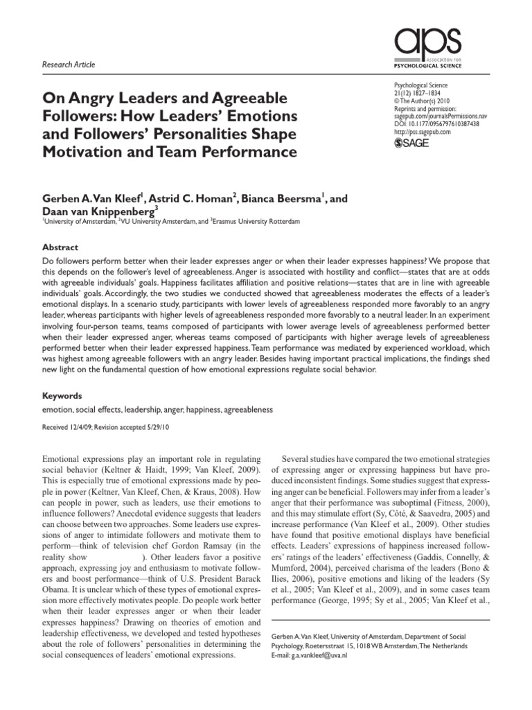Leader Emotions and Follower Performance | PDF | Anger | Leadership