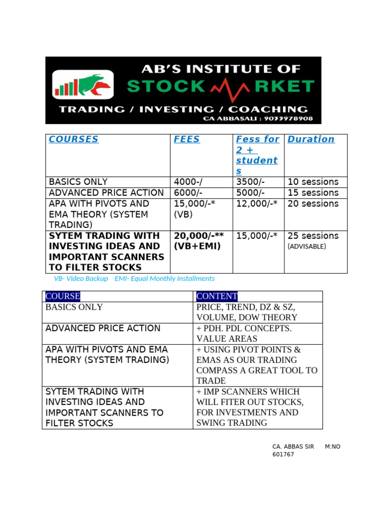 Trading Course Fees and Details | PDF