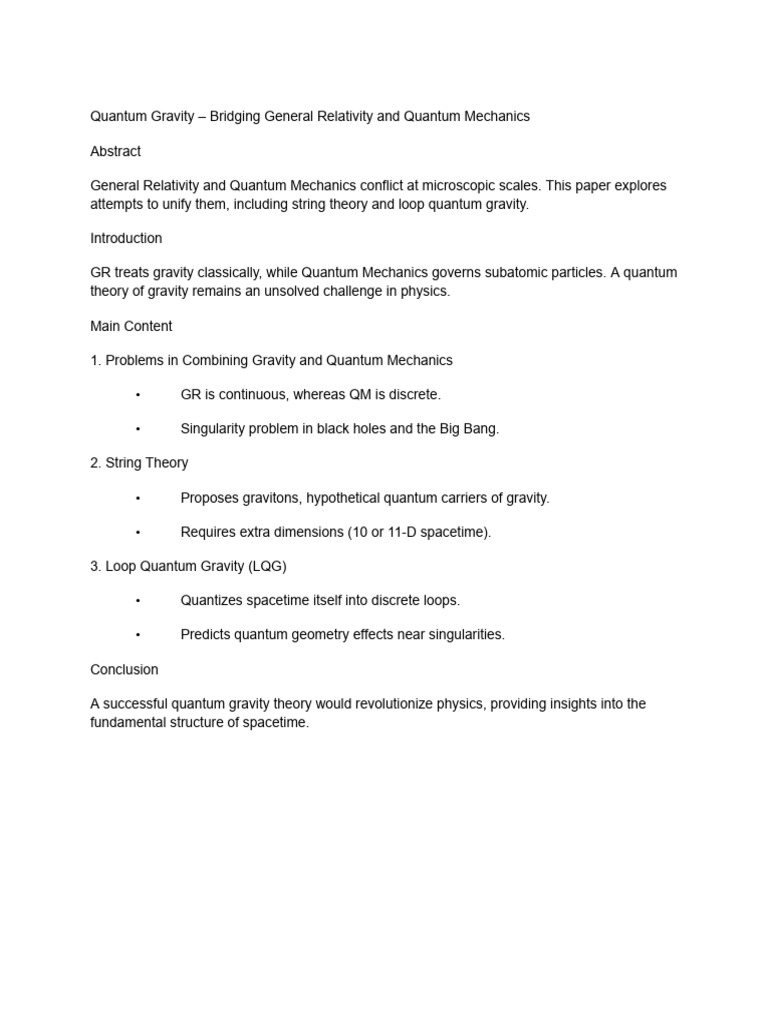 Unifying Gravity and Quantum Mechanics | PDF