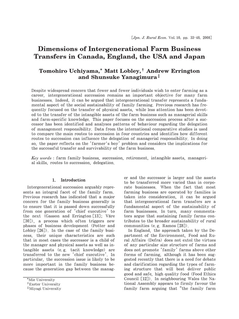 Intergenerational Farm Succession Insights | PDF | Knowledge ...