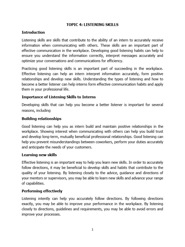 Essential Listening Skills for Interns | PDF | Nonverbal Communication ...