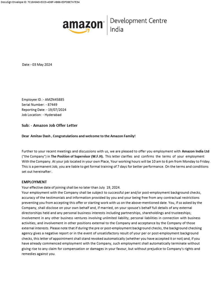 Amazon Offer Letter 8 3 | PDF