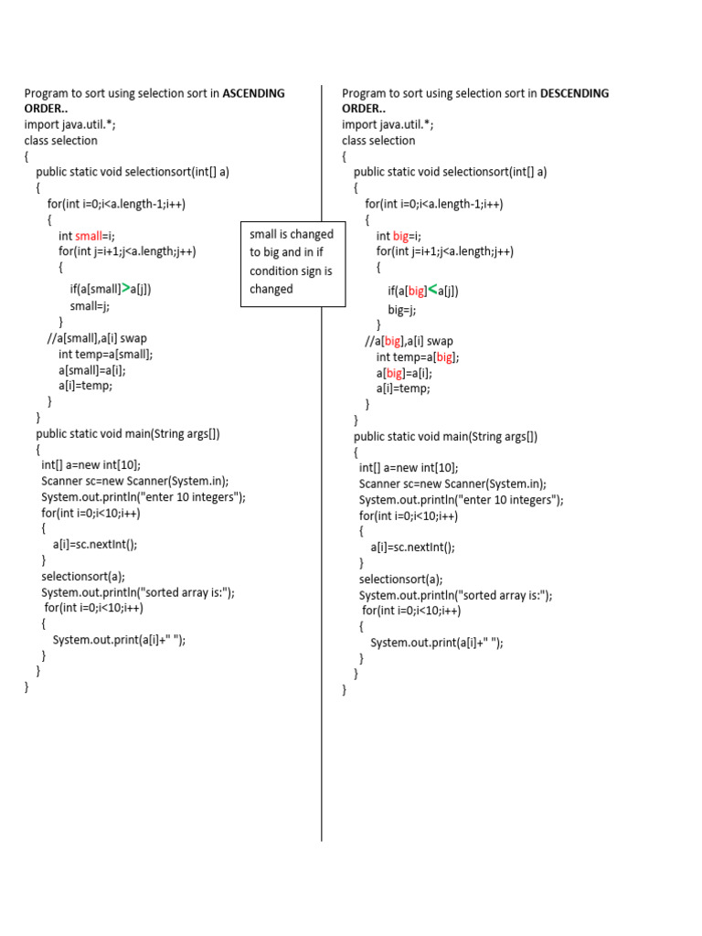 Selection Sort Ascending and Descending | PDF | Programming Paradigms ...