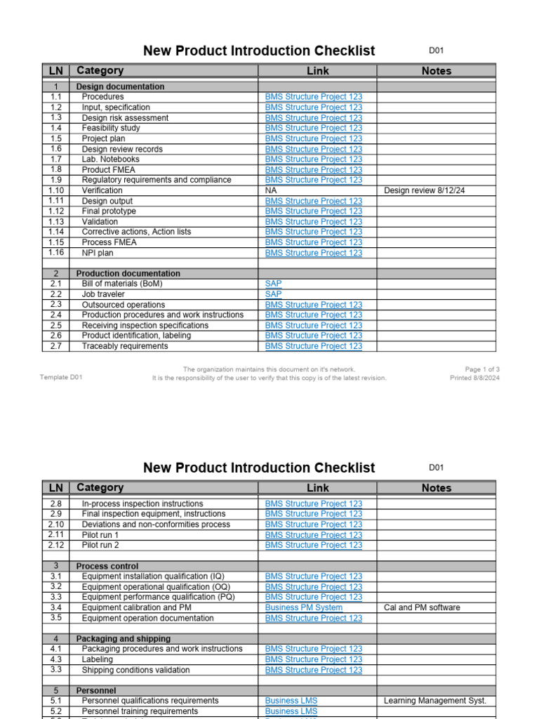 Design NPI Checklist D01 PDF Verification And Validation
