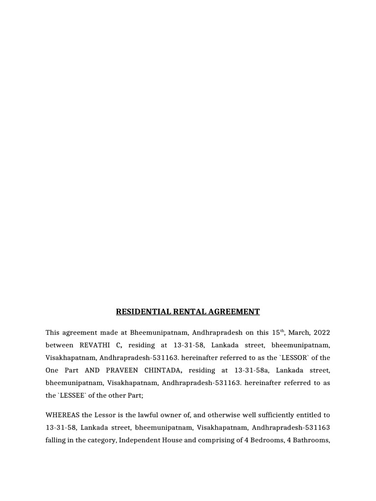 residential-rental-agreement-format | PDF | Lease | Business Law