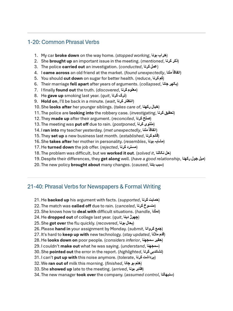 Common Phrasal Verbs Explained | PDF | Artificial Intelligence ...