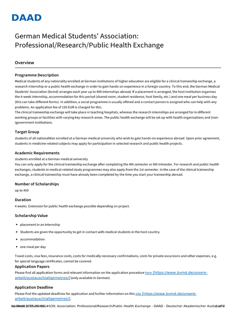 German Medical Student Exchange Program | PDF | Medical School | Internship