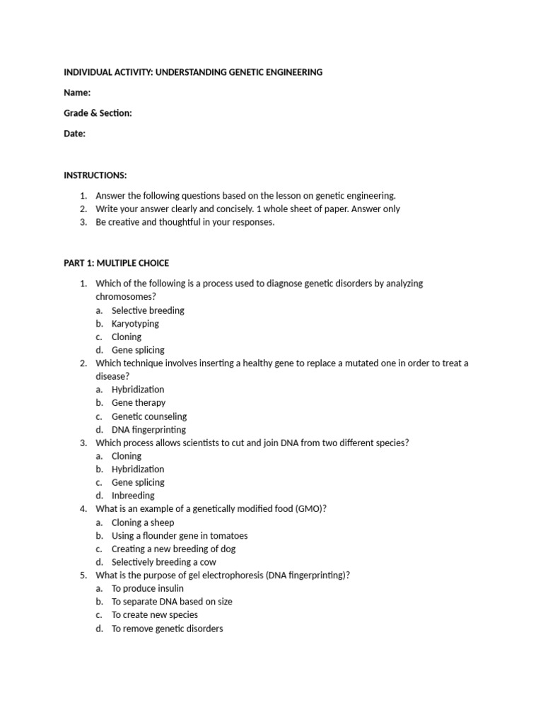 Genetic Engineering Activity Guide | PDF | Genetic Engineering | Genetics