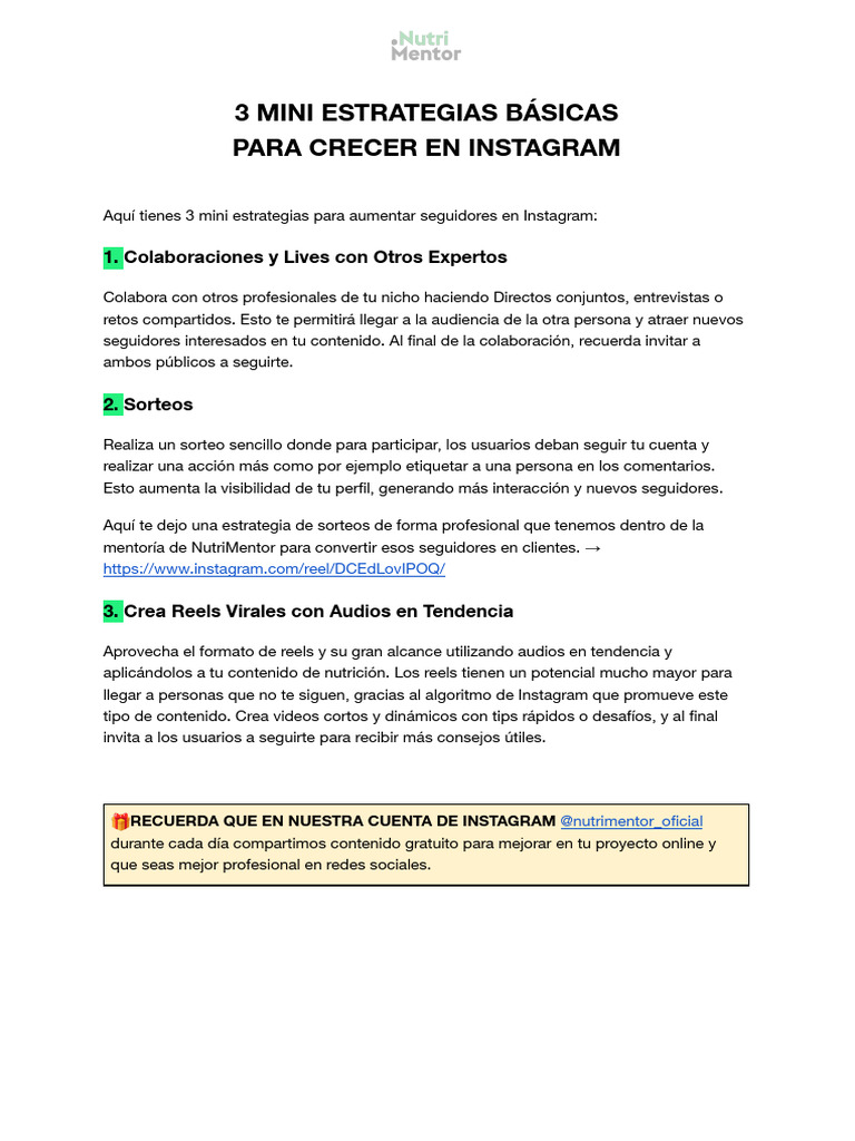3 Mini Estrategias para Crecer en Instagram - NM | PDF