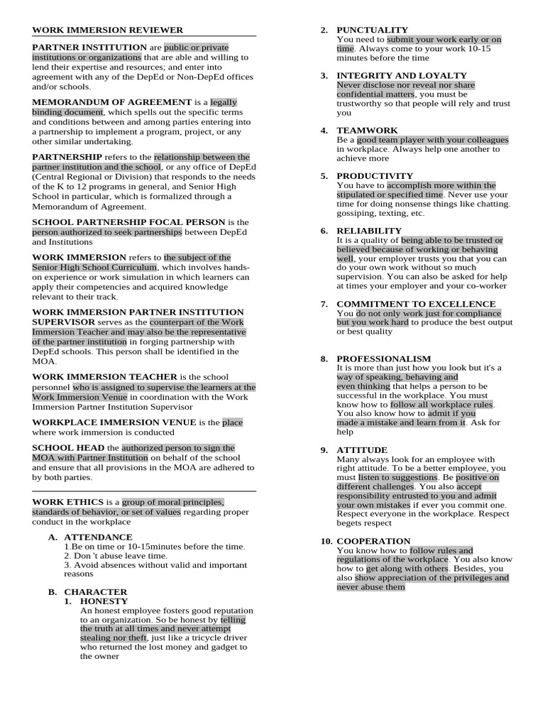 Work Immersion Program Guidelines | PDF | Employment | Hazards