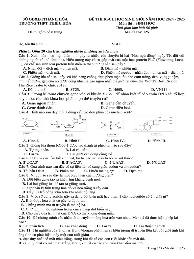 Mã đề 125 | PDF