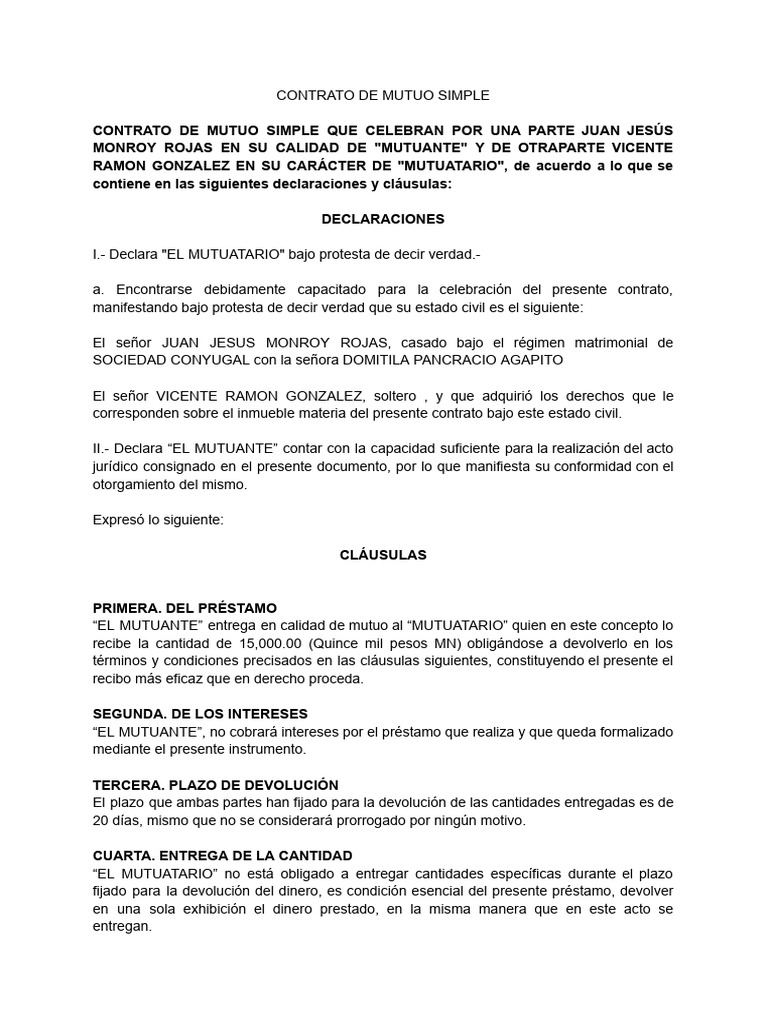 Contrato de Mutuo Simple en Baja California | PDF | Justicia | Crimen y ...