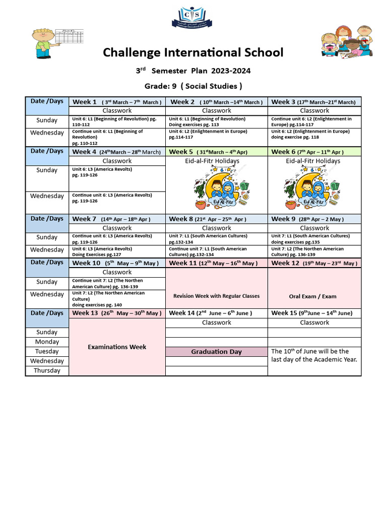 GR 9 Social Studies Third Semester Plan 2023-2024 | PDF | Academic Term