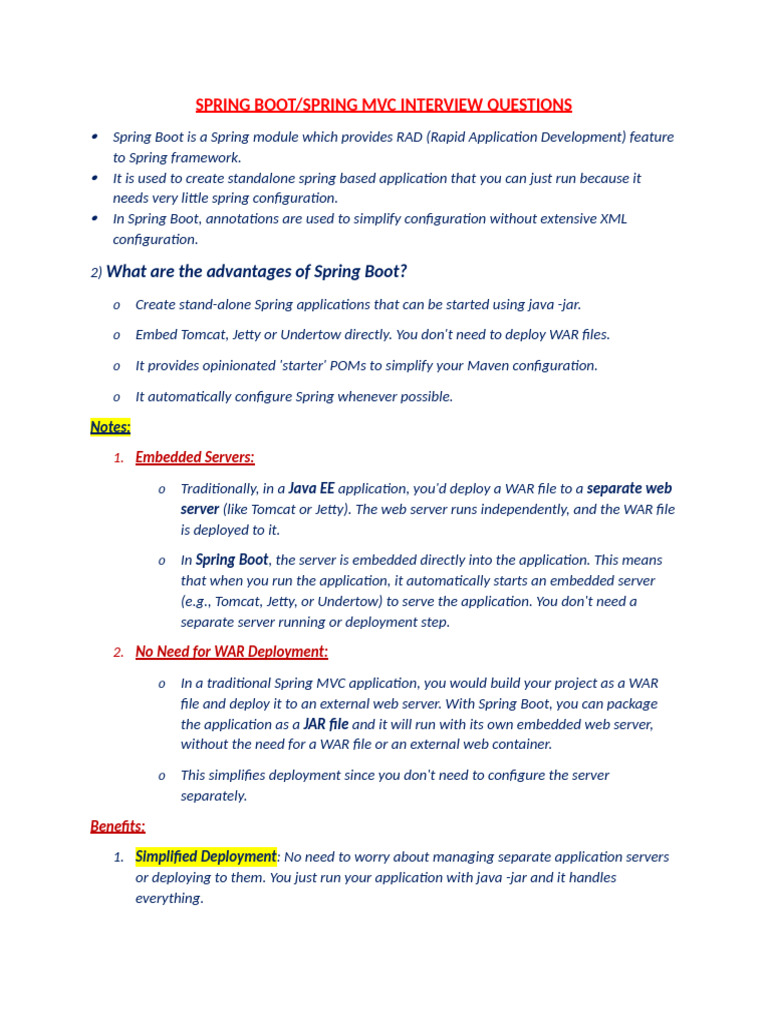 Spring Boot/MVC Interview Questions Guide | PDF | Spring Framework ...