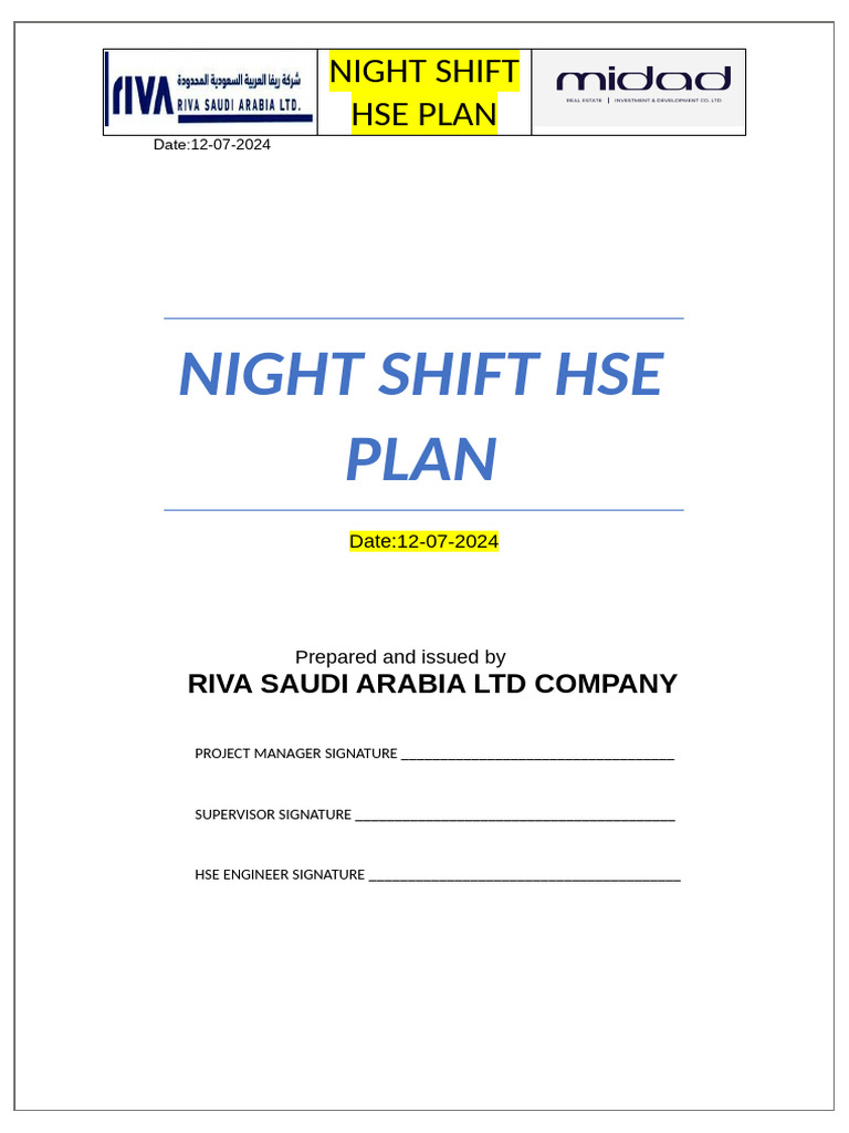 Night Shift HSE Plan Overview | PDF | Occupational Safety And Health ...