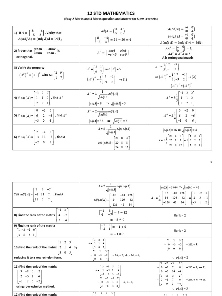12maths Slow Learner 2M 3marks EM | PDF | Mathematical Objects ...