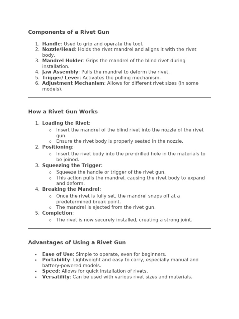 Rivet Gun Components and Usage Guide | PDF | Rivet | Mechanical Engineering