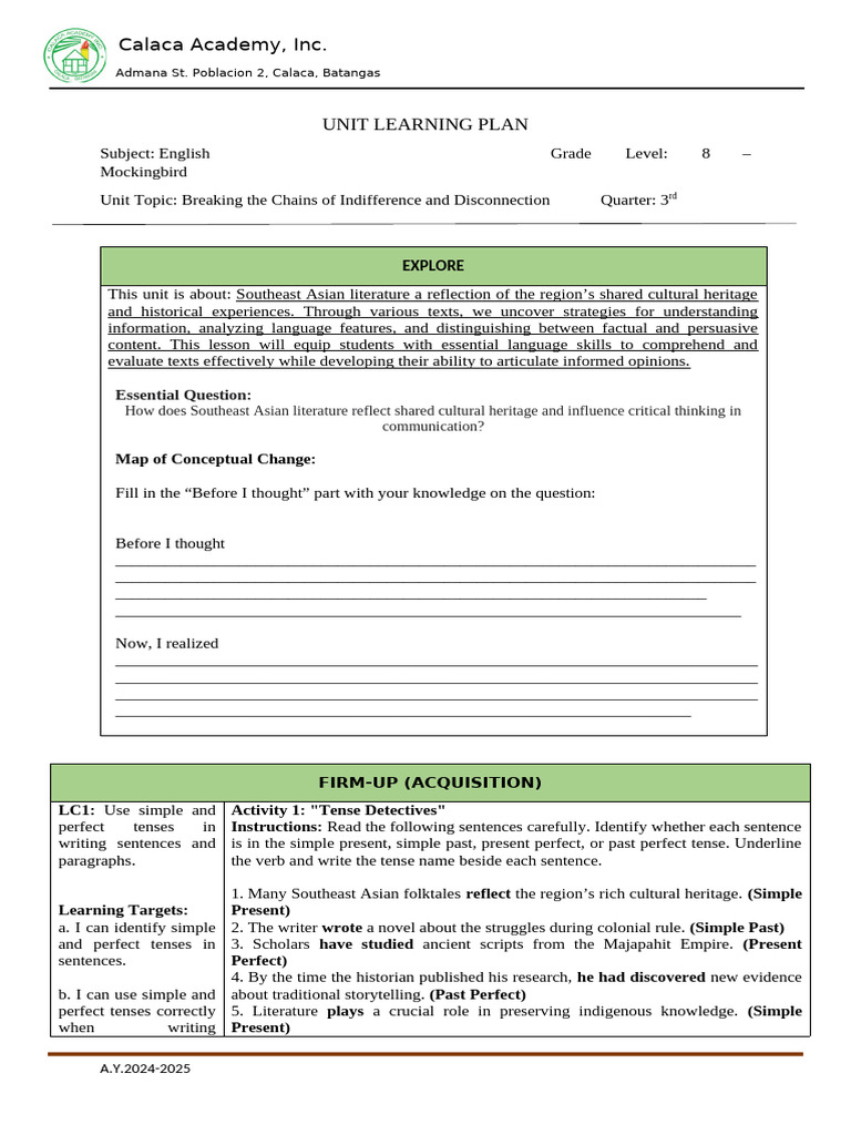 G8 - 3RD Unit Learning Plan | PDF | Propaganda | Experiment