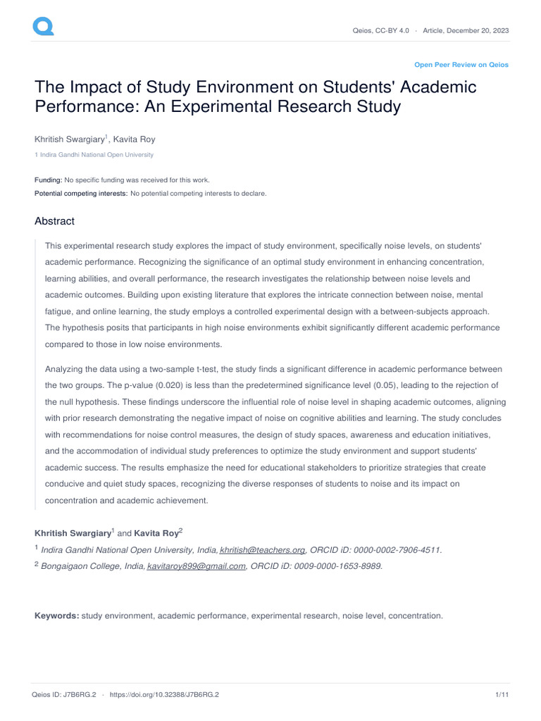 Noise Impact on Student Performance | PDF | Learning | Experiment