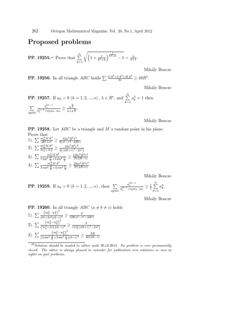 Proposed Problems 2012 1 | PDF | Elementary Mathematics | Geometric Shapes