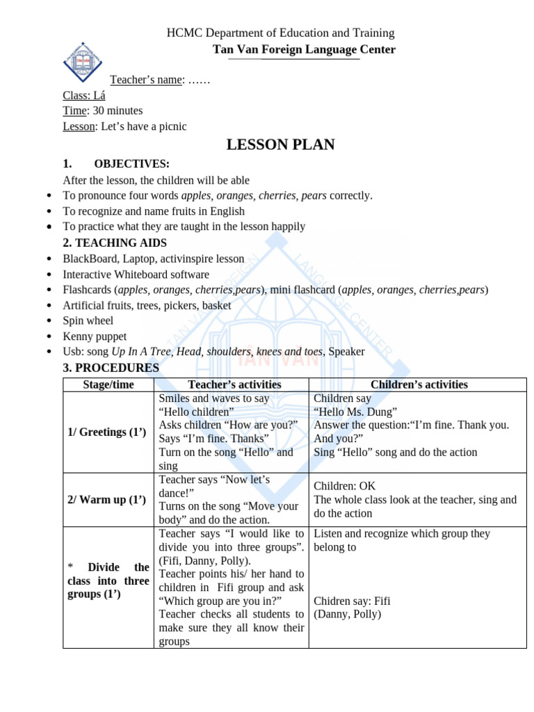 Lesson plan mẫu | PDF | Teachers