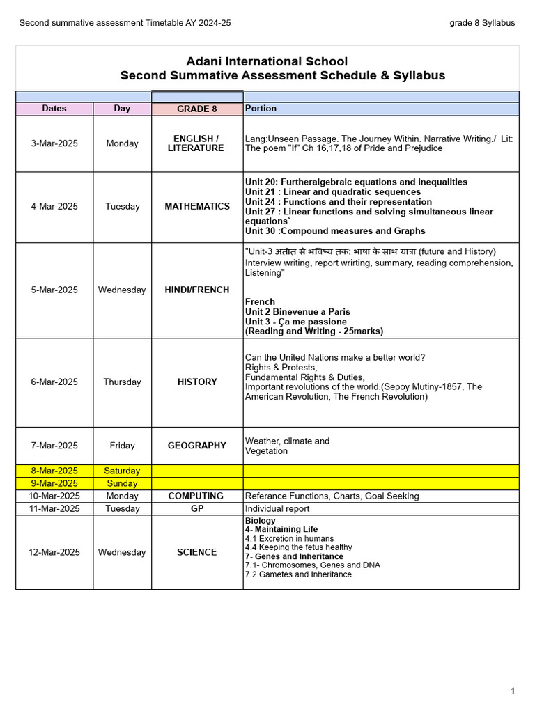 Grade 8 Second Assessment Schedule 2025 | PDF | Biotechnology | Life ...