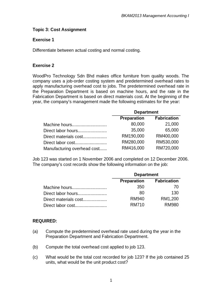 Cost Assignment Exercises & Analysis | PDF | Cost Of Goods Sold ...