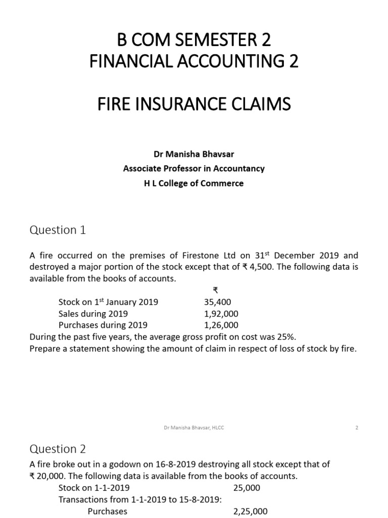Fire Insurance Claims for Stock Loss | PDF | Valuation (Finance) | Stocks