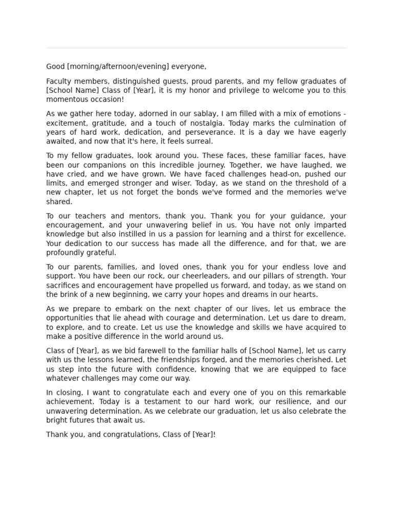 Graduation Speech for Class of [Year] | PDF