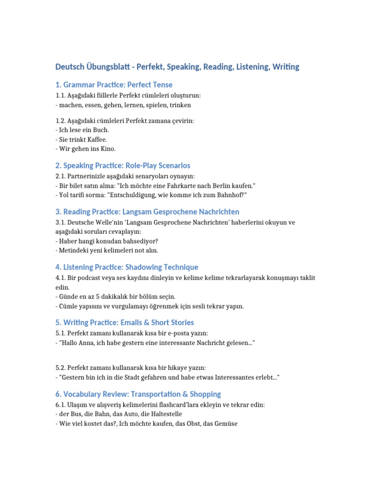 Deutsch Practice Sheet | PDF