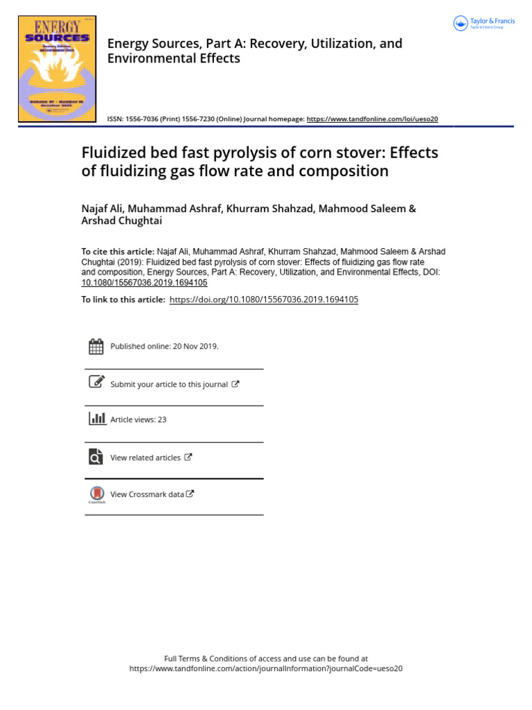 Fluidized Bed Fast Pyrolysis of Corn Sto | PDF | Chemistry | Chemical ...