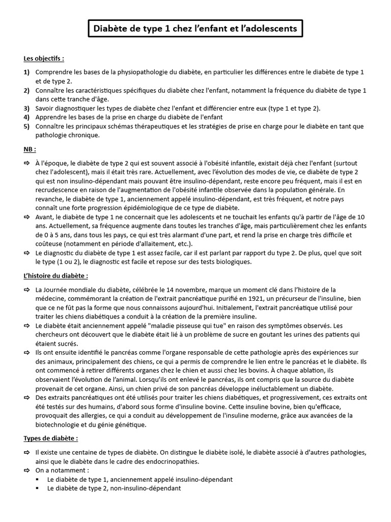 Diabète de type 1 chez l'enfant et l'adolescent | PDF | Insuline | Diabète