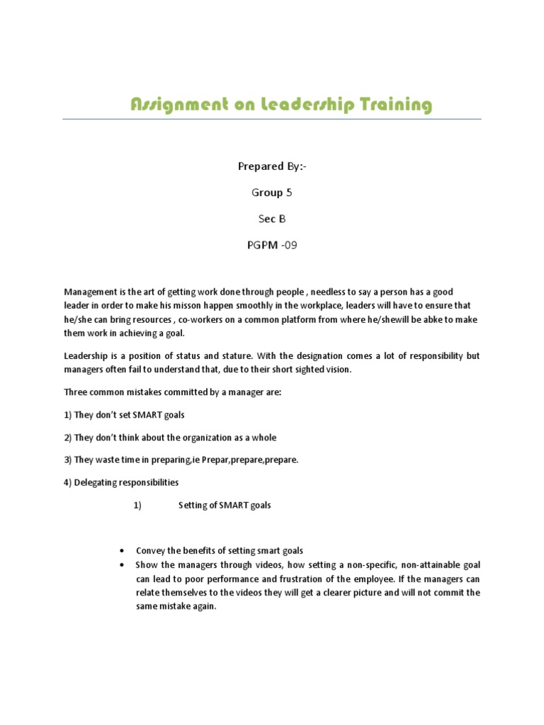 Leadership Training Assignment Insights | PDF | Goal | Leadership