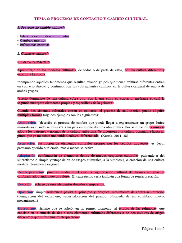 Procesos de Cambio Cultural y Contacto | PDF | Multiculturalismo ...