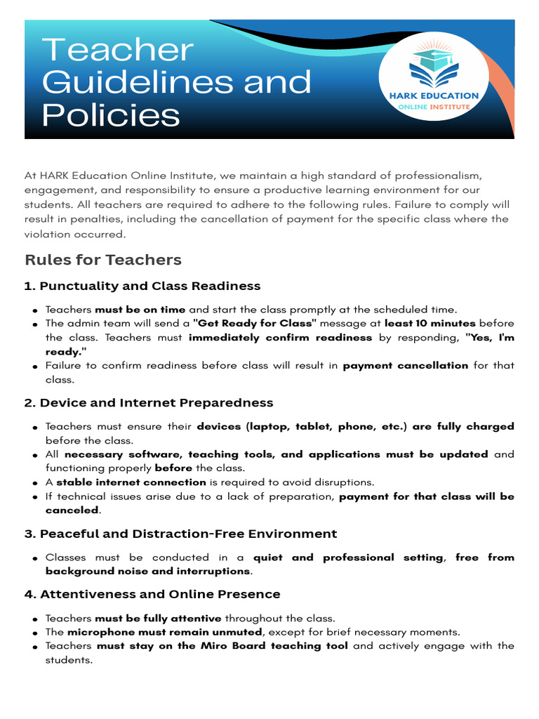 HARK Teacher's Guidelines and Policies | PDF