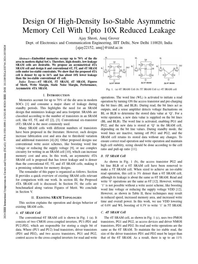 High-Density 4TA SRAM Cell Design | PDF | Digital Electronics ...