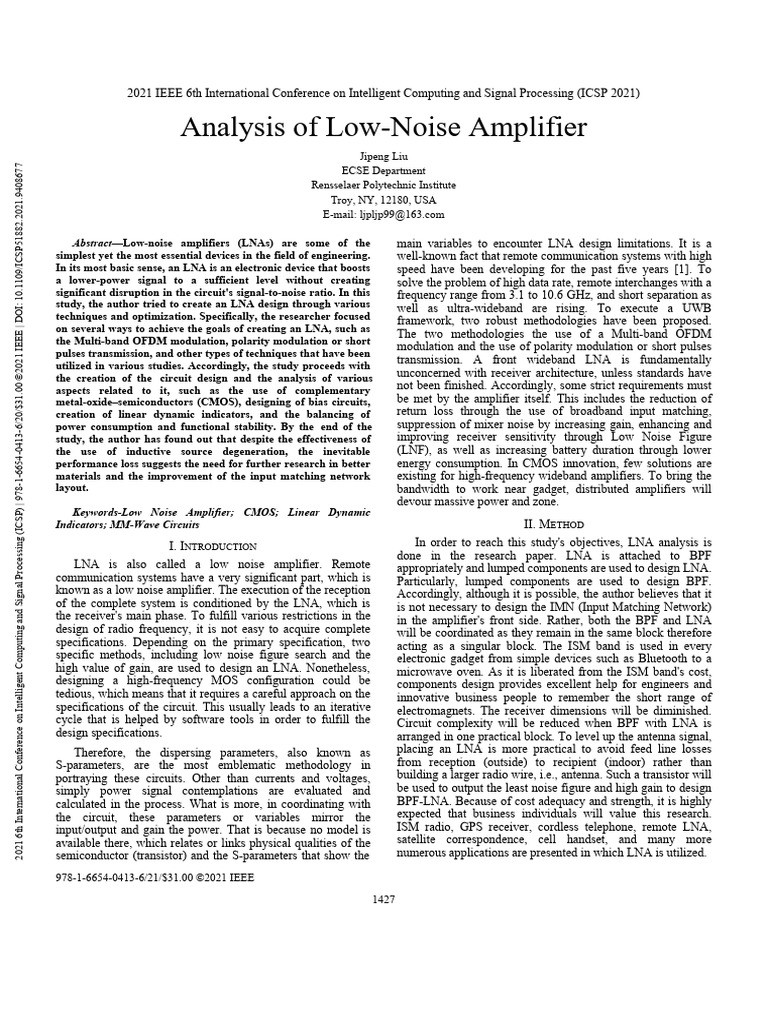 Low-Noise Amplifier Design Analysis | PDF | Amplifier | Electronic Circuits