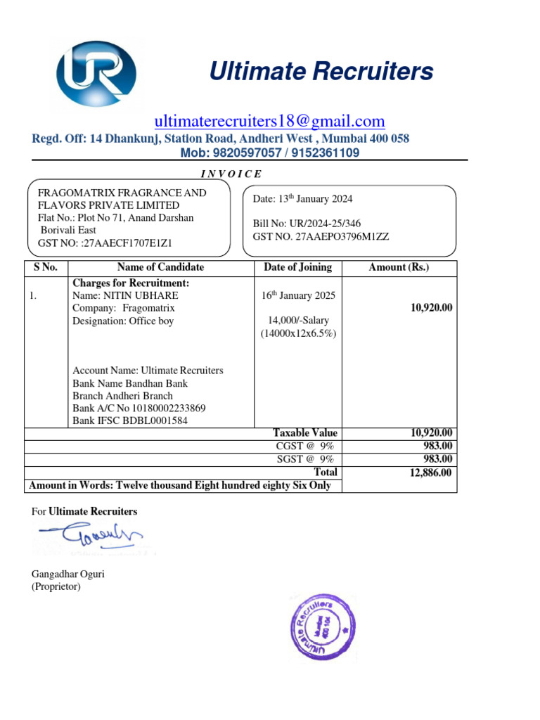 346 Invoice for Fragomatrix for Mr Nitin Ubhare | PDF