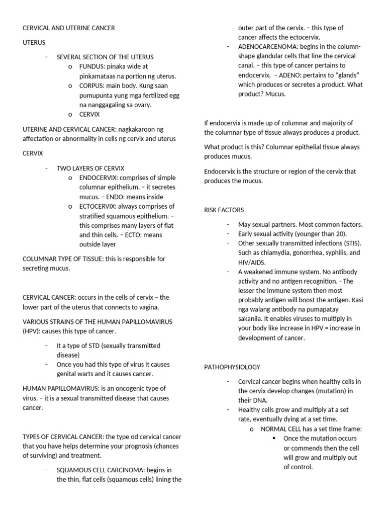Cervical and Uterine Cancer Overview | PDF | Cervical Cancer | Epithelium