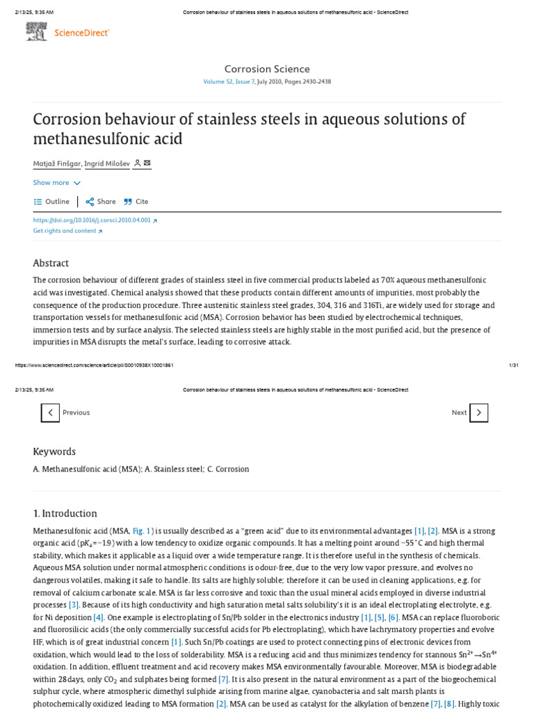 Corrosion of Stainless Steels in MSA | PDF | Corrosion | Stainless Steel