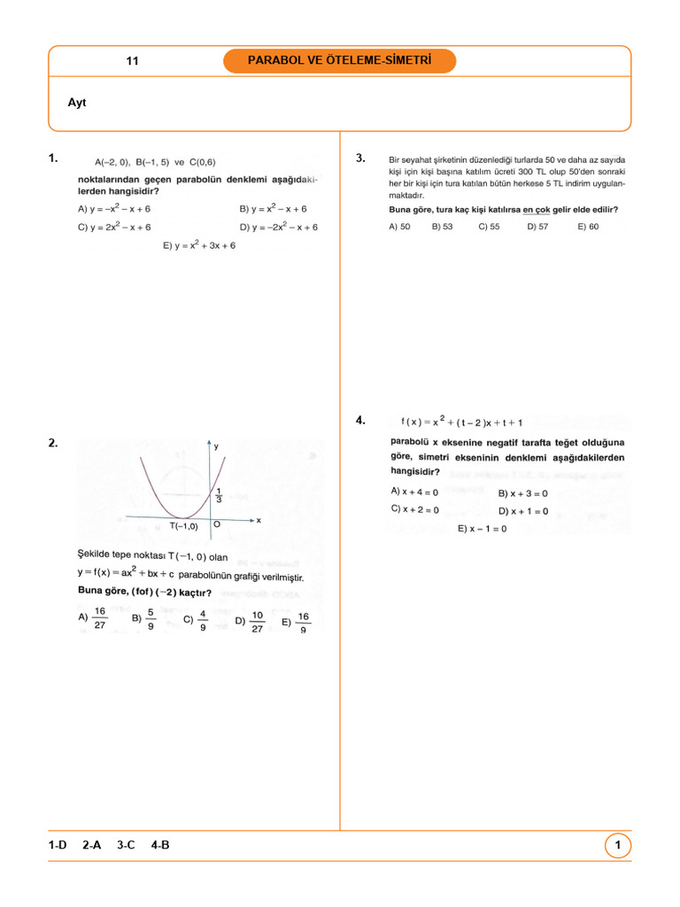 PARABOL VE ÖTELEME-SİMETRİ 11H 2025 | PDF