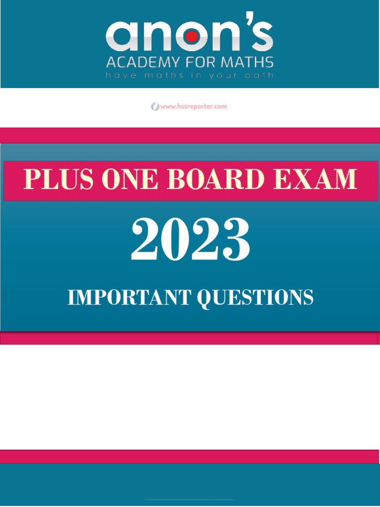 HSSRPTR - Plus One Maths Imp Questions by Anon | PDF | Function ...