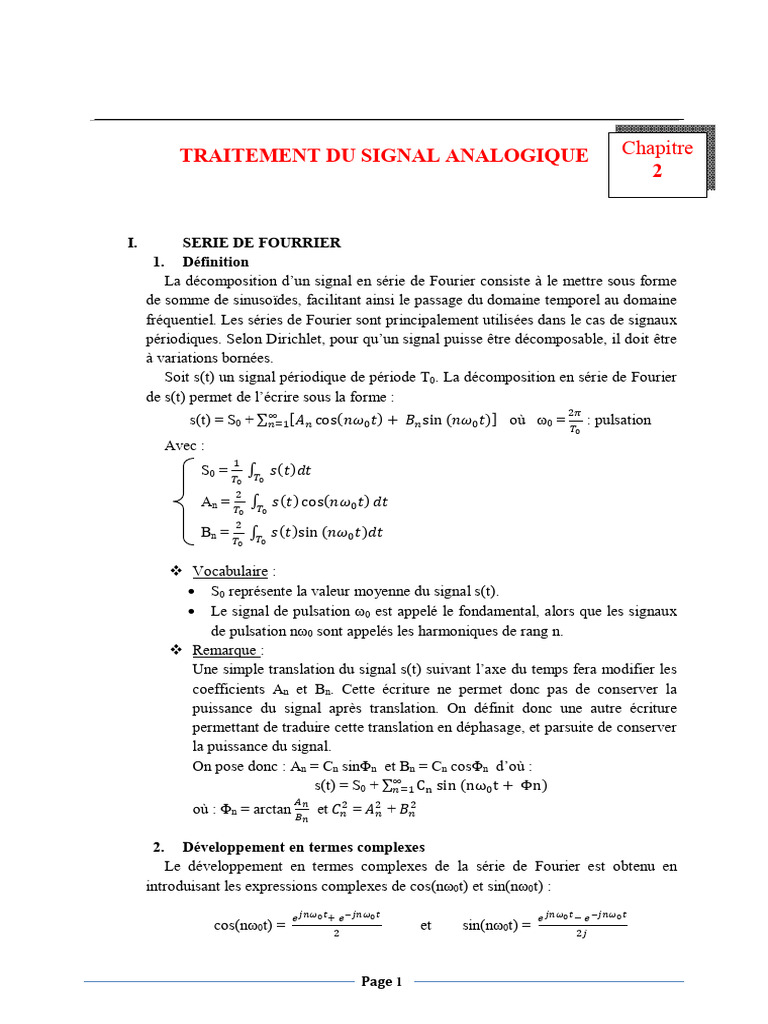 Traitement du Signal : Fourier et Transformées | PDF | Filtre ...