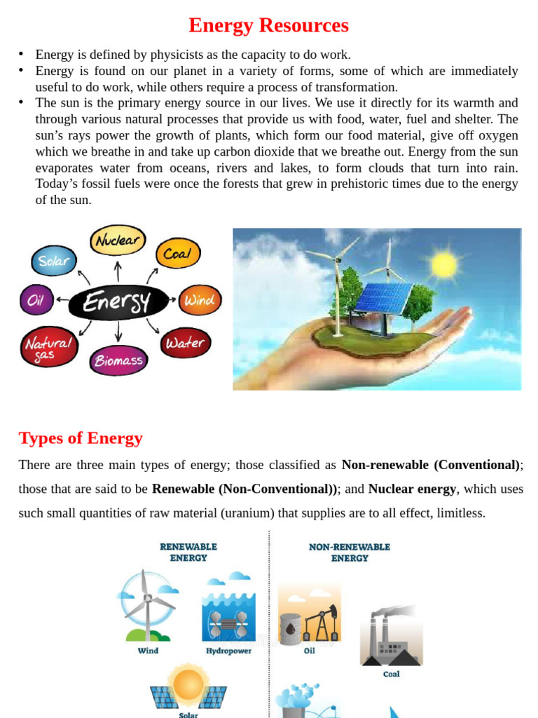 Types of Energy Resources Explained | PDF | Wind Turbine | Photovoltaics