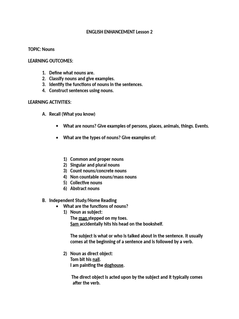 Nouns: Definition, Types, and Functions | PDF | Noun | Verb