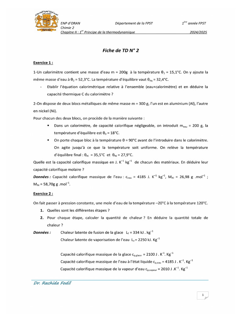 TD 2 de Chimie 2 | PDF