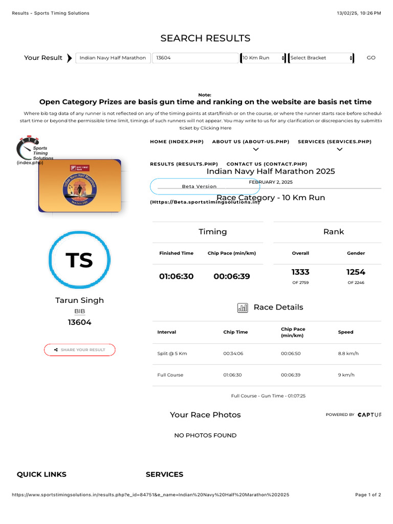 Indian Navy Half Marathon 2025 Results | PDF | Long Distance Running ...