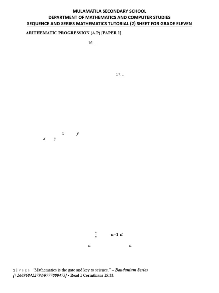 Sequence and Series Tutorial - 034133 | PDF | Numbers | Mathematical ...
