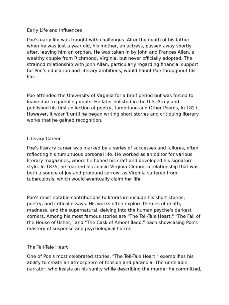 Early Life and Influences PDF Edgar Allan Poe